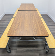 Load image into Gallery viewer, 12ft Cafeteria Lunch Table w/ Foldable Woodgrain Top, Yellow Bench Seat, Adult Size (RF)
