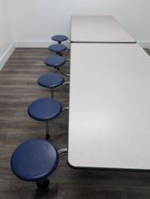 Load image into Gallery viewer, 10ft Cafeteria Lunch Table w/ 12 Stool Seat, Gray Top, Navy Blue Seat, Adult Size (RF)
