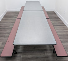 Load image into Gallery viewer, 12ft Cafeteria Lunch Table w/ Foldable Bench Seat, Dark Gray Top, Burgundy Bench, Elementary Size (RF)
