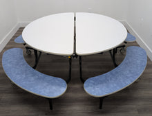Load image into Gallery viewer, 60in Round Cafeteria Lunch Table w/ Bench Seat, White Top, Blue Seat, Adult Size (RF)
