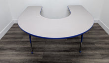 Load image into Gallery viewer, 60" x 66" Horse Shoe Activity Table, Adjustable Legs, Gray Top, Blue Edge (RF)
