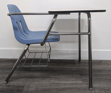 Load image into Gallery viewer, Virco 9400BR Combo Desk, Light Blue Seat, Gray Wood Grain Laminate Top, With Basket (RF)

