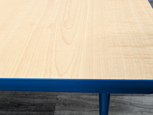 60" x 66" Horse Shoe Activity Table, Adjustable Legs, Maple Top, Blue Edge (RF)