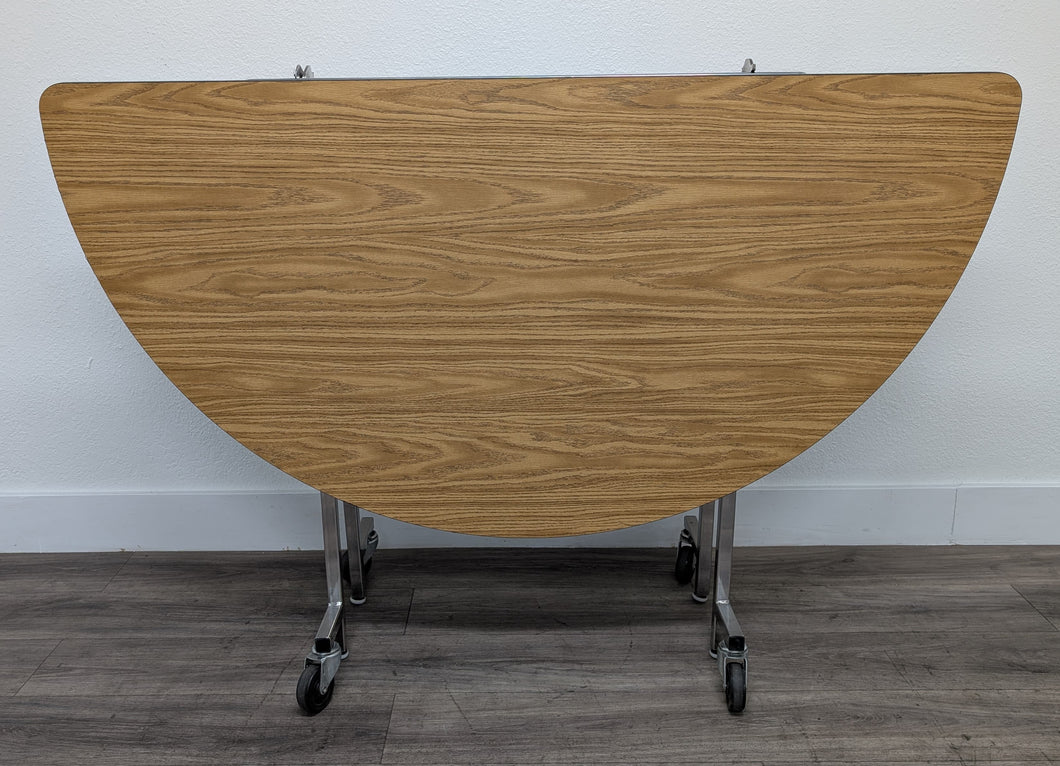 60 inch Round Cafeteria Lunch Folding Table, Wood Grain Top, Adult Size (RF)