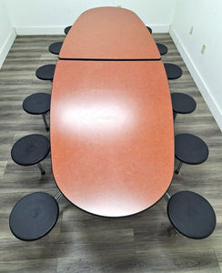 10ft Cafeteria Lunch Table w/ 12 Stool Seat, Bole Top, Black Seat, Oval, Adult Size (RF)