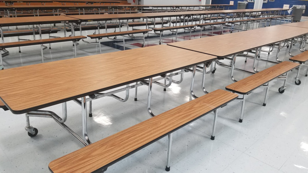 12ft Cafeteria Lunch Table w/ Bench Seat, Wood Grain, Adult Size (RF)
