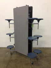 Load image into Gallery viewer, 12ft Cafeteria Lunch Table w/ Stool Seat, Gray Top, Blue Seat, Elementary Size (RF)
