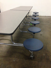Load image into Gallery viewer, 12ft Cafeteria Lunch Table w/ Stool Seat, Gray Top, Blue Seat, Elementary Size (RF)
