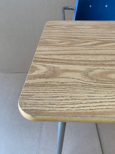 Virco 9400BR Combo Desk, Blue Seat, Wood Grain Top, With Basket (RF)