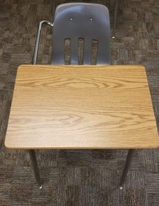 Virco Combo Desk, Gray Seat, Wood Grain Top w/ Baskets (RF)