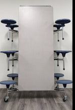 Load image into Gallery viewer, 12ft Cafeteria Lunch Table w/ Stool Seat, Gray Top, Blue Seat, Elementary Size (RF)
