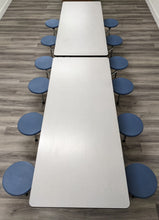 Load image into Gallery viewer, 12ft Cafeteria Lunch Table w/ Stool Seat, Gray Top, Blue Seat, Adult Size (RF)
