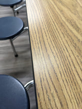 Load image into Gallery viewer, 12ft Cafeteria Lunch Table w/ Stool Seat, Oak Top, Blue Seat, Elementary Size (RF)
