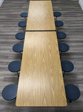 Load image into Gallery viewer, 12ft Cafeteria Lunch Table w/ Stool Seat, Wood Grain Top, Blue Seat, Adult Size (RF)
