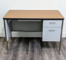Load image into Gallery viewer, Teacher Desk - 30"D x 48"W, Single Pedestal, Medium Oak Top, Black Frame (RF)
