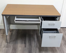 Load image into Gallery viewer, Teacher Desk - 30"D x 48"W, Single Pedestal, Medium Oak Top, Black Frame (RF)
