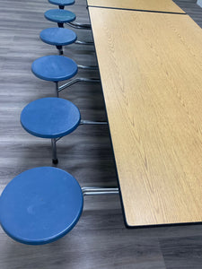 10ft Cafeteria Lunch Table w/ 12 Stool Seat, Light Oak Top, Blue Seat, Adult Size (RF)
