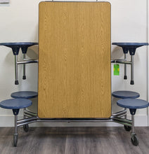 Load image into Gallery viewer, 8ft Cafeteria Lunch Table w/ 8 Stool Seat, Light Oak Top, Blue Seat, Elementary Size (RF)
