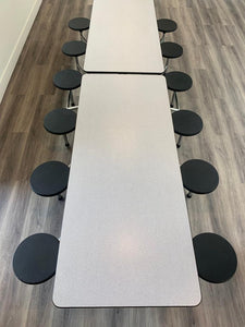 12ft Cafeteria Lunch Table w/ Stool Seat, Gray Top, Black Seat, Adult Size (RF)