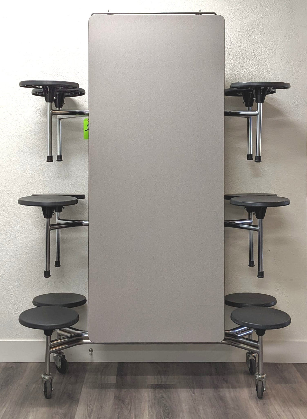 12ft Cafeteria Lunch Table w/ Stool Seat, Gray Top, Black Seat, Adult Size (RF)