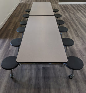 12ft Cafeteria Lunch Table w/ Stool Seat, Gray Top, Black Seat, Adult Size (RF)