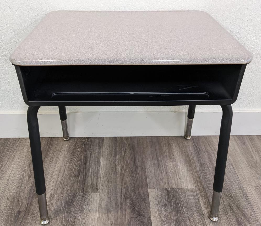 Open Front Desk, Black Frame w/ Gray Spectrum Hard Plastic Top (RF)