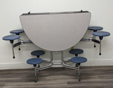 Load image into Gallery viewer, 60in Round Cafeteria Lunch Table w/ 8 Stool Seat, Gray Top, Blue Seat, Adult Size (RF)
