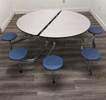 Load image into Gallery viewer, 60in Round Cafeteria Lunch Table w/ 8 Stool Seat, Gray Top, Blue Seat, Adult Size (RF)
