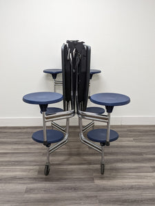 60in Round Cafeteria Lunch Table w/ 8 Stool Seat, Blue Top, Blue Seat, Adult Size (RF)