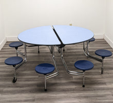 Load image into Gallery viewer, 60in Round Cafeteria Lunch Table w/ 8 Stool Seat, Blue Top, Blue Seat, Adult Size (RF)
