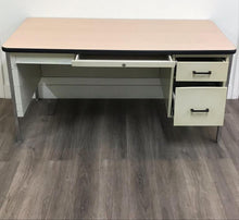 Load image into Gallery viewer, Teacher Desk - 30&quot;D x 48&quot;W, Single Pedestal, Light Fusion Maple Top, White Frame (RF)
