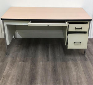 Teacher Desk - 30"D x 48"W, Single Pedestal, Light Fusion Maple Top, White Frame (RF)
