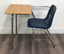 Load image into Gallery viewer, Virco 9400BR Combo Desk, Blue Seat, Wood Grain Top, With Basket (RF)
