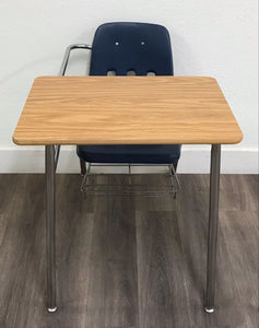 Virco 9400BR Combo Desk, Blue Seat, Wood Grain Top, With Basket (RF)