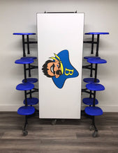 Load image into Gallery viewer, 12ft Cafeteria Lunch Table w/ Stool Seat, Gray Pirate Top, Blue Seat, Elementary Size (RF)
