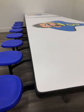 Load image into Gallery viewer, 12ft Cafeteria Lunch Table w/ Stool Seat, Gray Pirate Top, Blue Seat, Elementary Size (RF)
