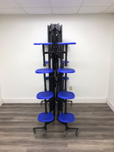 12ft Cafeteria Lunch Table w/ Stool Seat, Gray Pirate Top, Blue Seat, Elementary Size (RF)
