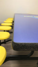 Load image into Gallery viewer, 12ft Cafeteria Lunch Table w/ Stool Seat, Blue Pirate Top, Yellow Seat, Elementary Size (RF)
