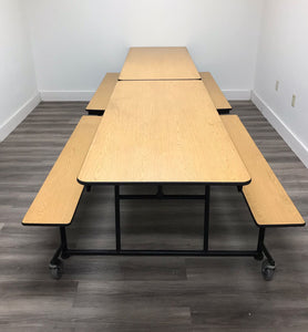 12ft Cafeteria Lunch Table w/ Bench Seat, Oak Wood Grain, Adult Size (RF)