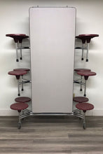 Load image into Gallery viewer, 12ft Cafeteria Lunch Table w/ Stool Seat, Gray Top, Burgundy Seat, Adult Size (RF)
