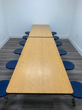Load image into Gallery viewer, 12ft Cafeteria Lunch Table w/ Stool Seat, Light Oak Top, Blue Seat, Elementary Size (RF)

