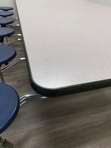 10ft Cafeteria Lunch Table w/ 12 Stool Seat, Gray Top, Blue Seat, Adult Size (RF)