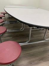 Load image into Gallery viewer, 10ft Cafeteria Lunch Table w/ 12 Stool Seat, Gray Top, Burgundy Seat, Oval, Adult Size (RF)

