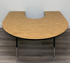 60" x 66" Horse Shoe Activity Table, Adjustable Legs, Wood Grain Top (RF)