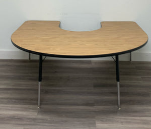 60" x 66" Horse Shoe Activity Table, Adjustable Legs, Wood Grain Top (RF)