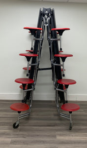 12ft Cafeteria Lunch Table w/ 16 Stool Seat, Gray Top, Red Seat, Elementary Size (RF)